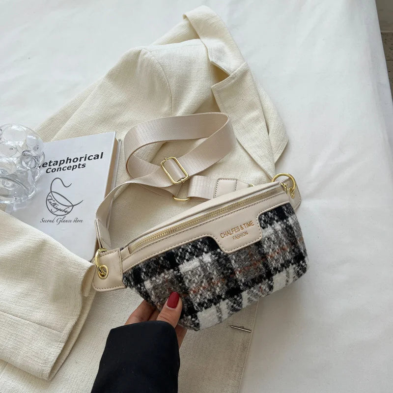 Vintage Plaid Waist Bags For Women Stylish Waist Pack Female Fanny Pack
