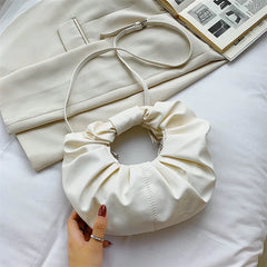 Vintage Pleated PU Leather Small Handbags Snap Fastener Ladies Mini Shoulder Bag