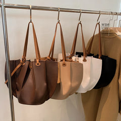 Vintage Pleated PU Shoulder Bags for Women Large Capacity