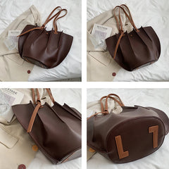 Vintage Pleated PU Shoulder Bags for Women Large Capacity