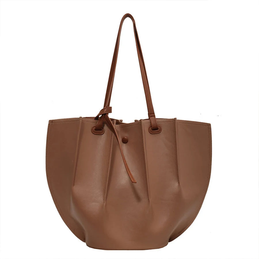 Vintage Pleated PU Shoulder Bags for Women Large Capacity