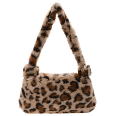 Vintage Plush Shoulder Bags For Women Casual Animal Pattern Underarm Handbags