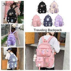 Vintage Patchwork Backpack for Women Preppy Style Large Knapsack