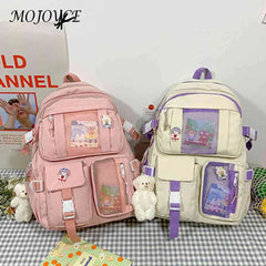 Vintage Patchwork Backpack for Women Preppy Style Large Knapsack