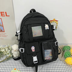 Vintage Patchwork Backpack for Women Preppy Style Large Knapsack