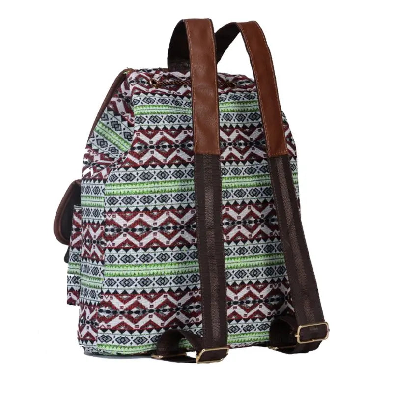 Vintage Print Canvas Ethnic Backpack for Girls School Student