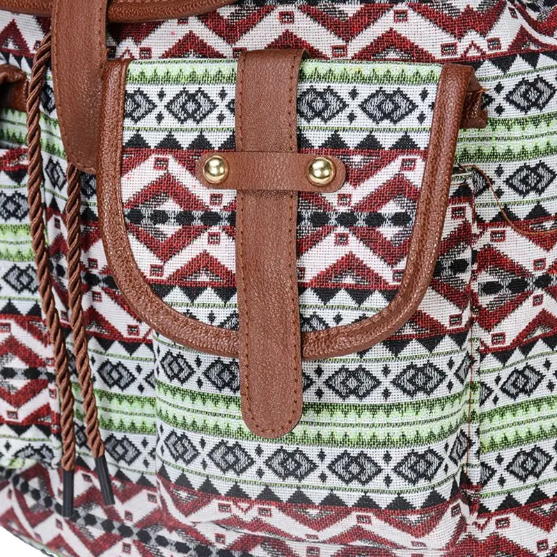 Vintage Print Canvas Ethnic Backpack for Girls School Student