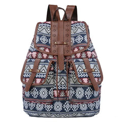 Vintage Print Canvas Ethnic Backpack for Girls School Student