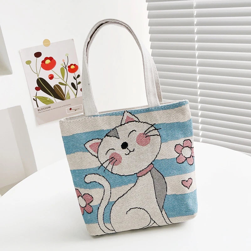 Vintage Graffiti Embroidery Animal Print Tote Bag with Short Handles