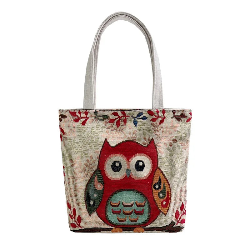 Vintage Graffiti Embroidery Animal Print Tote Bag with Short Handles