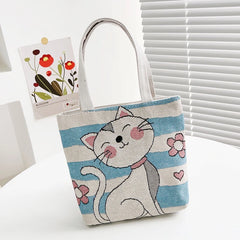 Vintage Graffiti Embroidery Animal Print Tote Bag with Short Handles