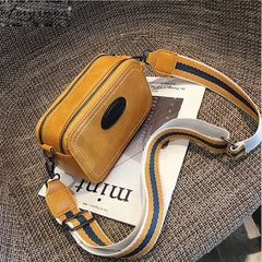 Vintage Wide Strap Crossbody Bag Women PU Leather Shoulder Messenger