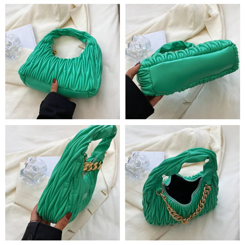 Vintage Pu Leather Chain Underarm Bag Women Solid Shoulder Bags