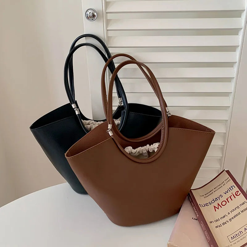 Vintage Pu Leather Shoulder Bag Large Capacity Handbag Bucket Tote