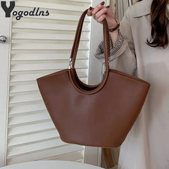 Vintage Pu Leather Shoulder Bag Large Capacity Handbag Bucket Tote