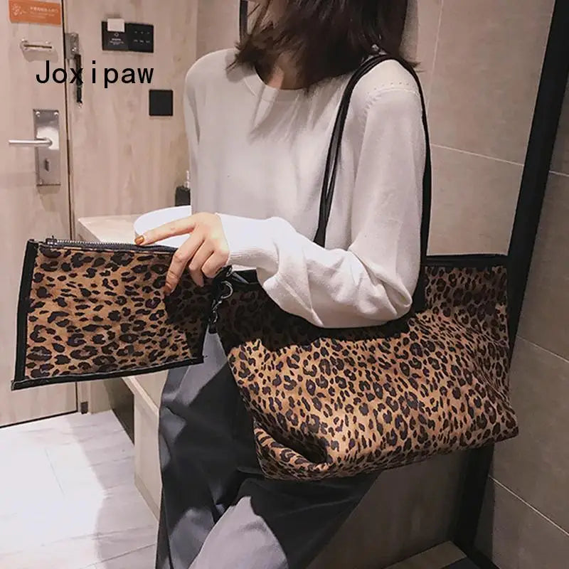 Leopard Print Tote Bag Women Shoulder Handbag