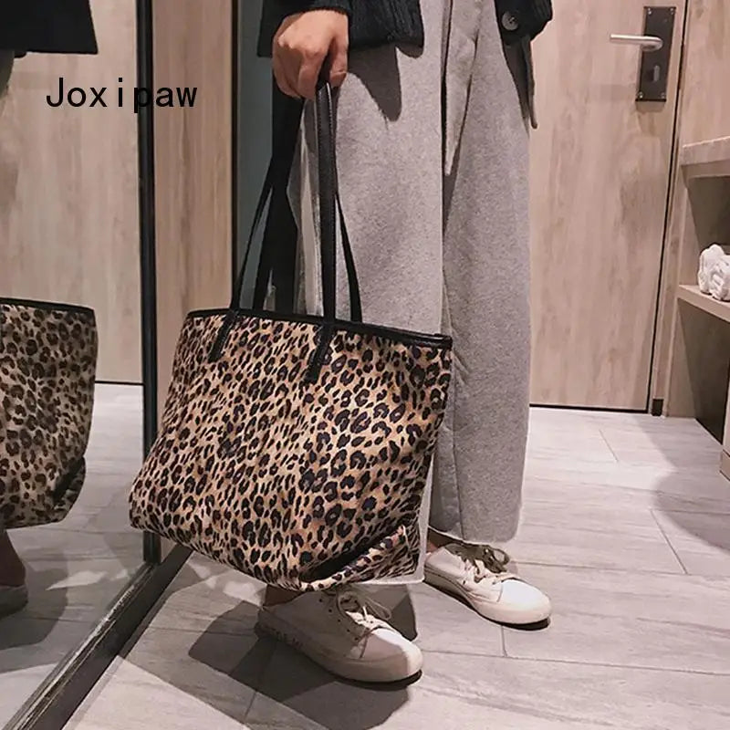 Leopard Print Tote Bag Women Shoulder Handbag