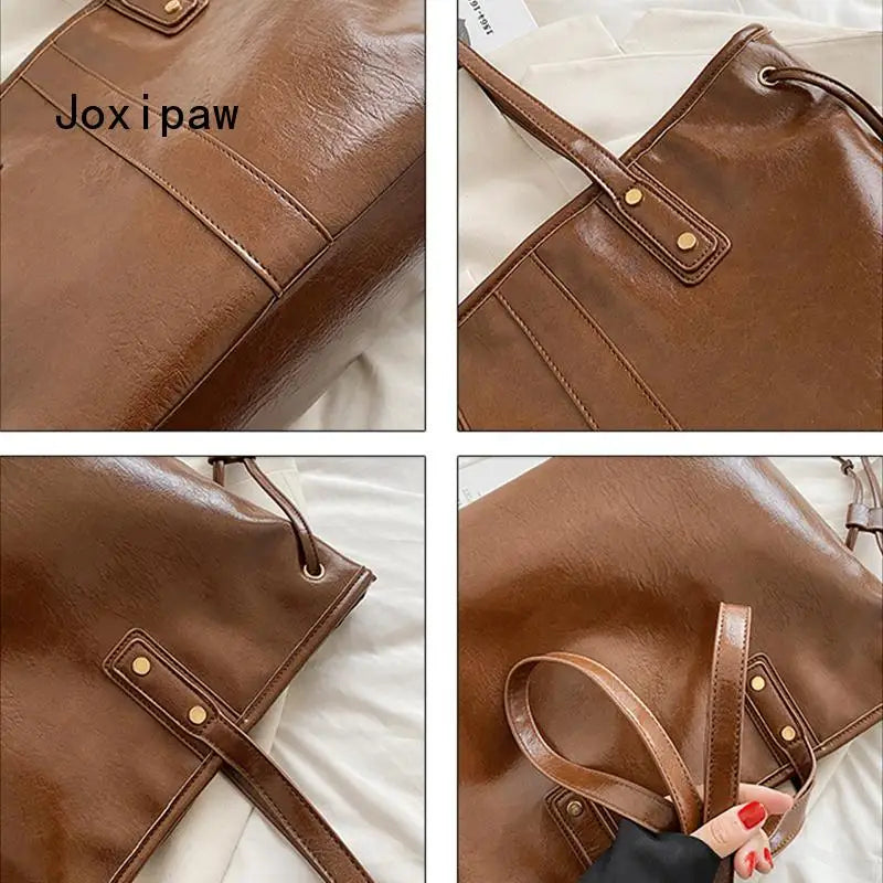Vintage Large Capacity Women's Shoulder Bag Pu Leather Tote Handbag