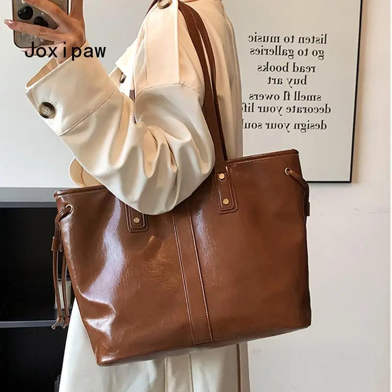 Vintage Large Capacity Women's Shoulder Bag Pu Leather Tote Handbag
