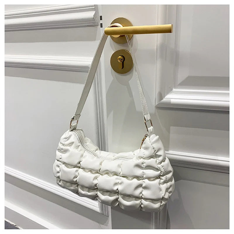 Vintage PU Leather Underarm Bag Plaid Shoulder Bags