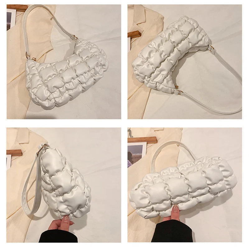 Vintage PU Leather Underarm Bag Plaid Shoulder Bags