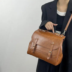 Vintage PU Leather Women Backpack Solid Ladies Shoulder Bags Handbags
