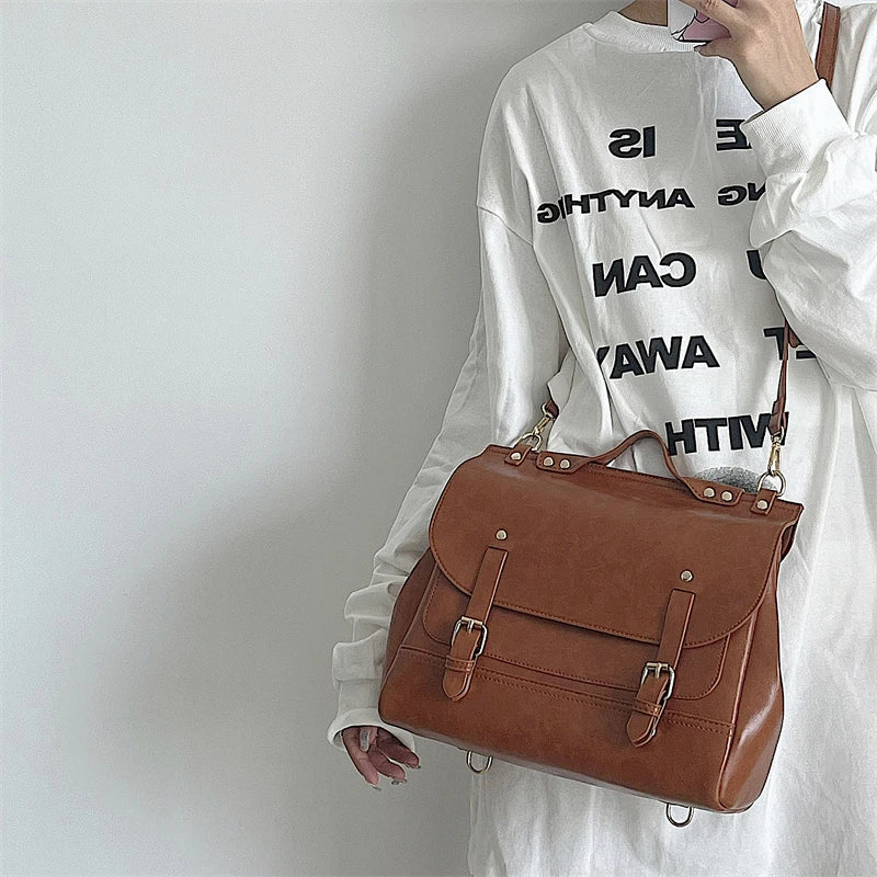 Vintage PU Leather Small Backpack Shoulder Bag College Style
