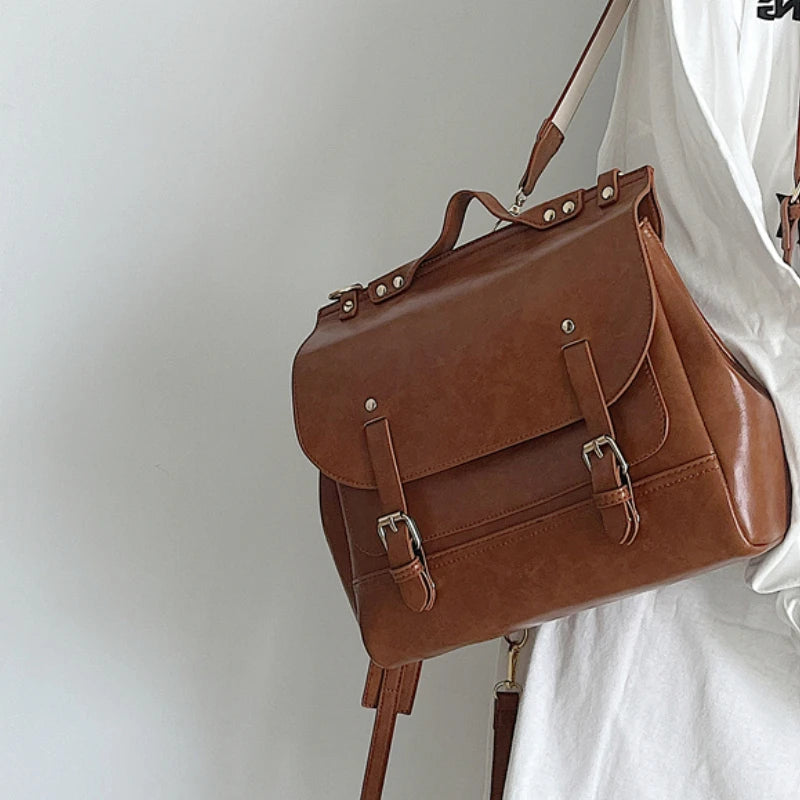 Vintage PU Leather Small Backpack Shoulder Bag College Style