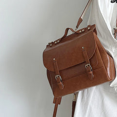 Vintage PU Leather Small Backpack Shoulder Bag College Style