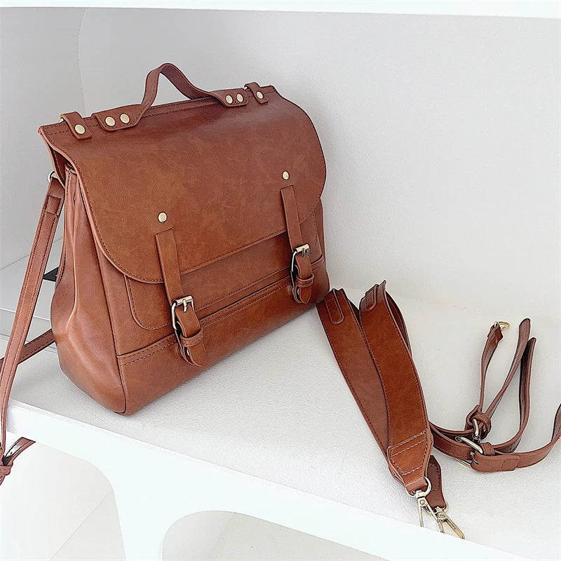 Vintage PU Leather Small Backpack Shoulder Bag College Style