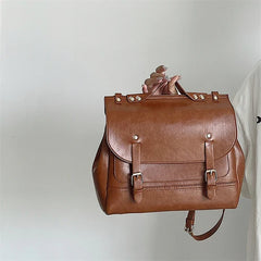 Vintage PU Leather Small Backpack Shoulder Bag College Style