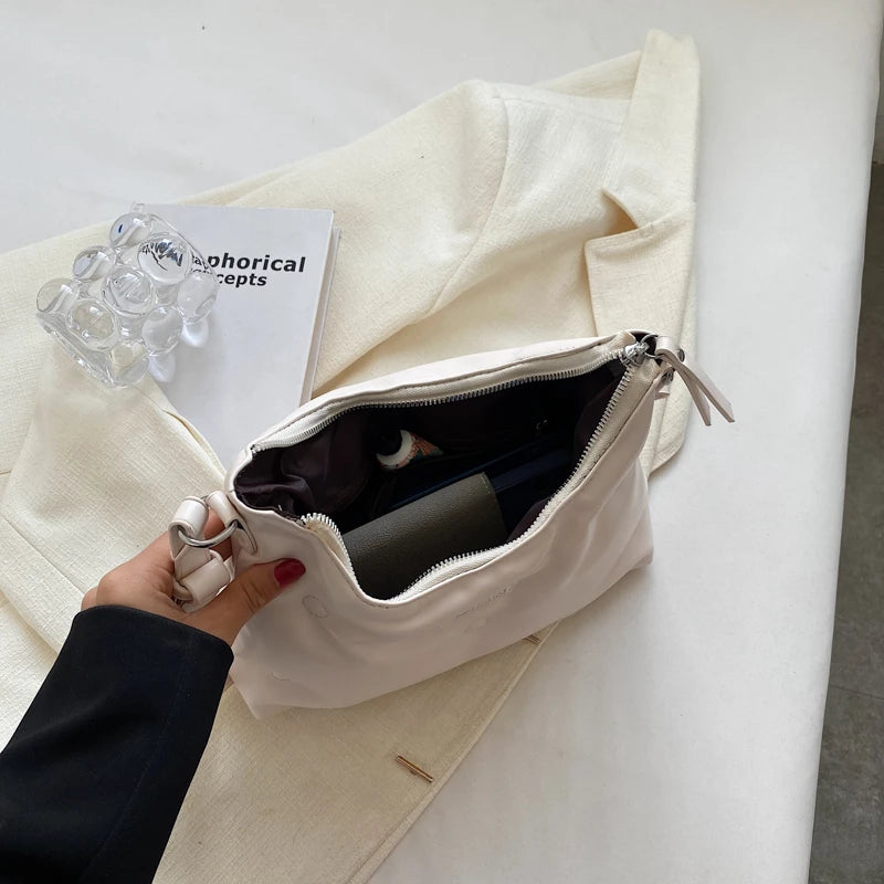 Vintage Pu Underarm Shoulder Bag Woman Soft Leather Padded Handbag
