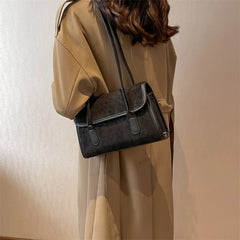 Vintage Pu Women's Flap Bag Casual Magnetic Button Shoulder Bag Solid Shopping B