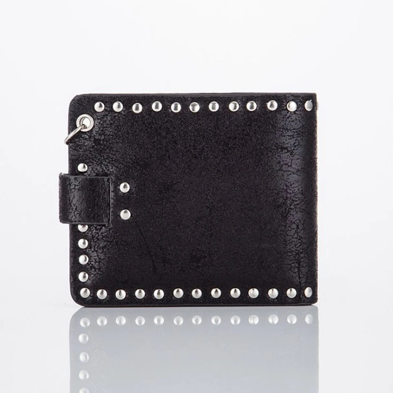 Vintage Punk Rock Skull Heads Cross Biker Wallet with Key Chain