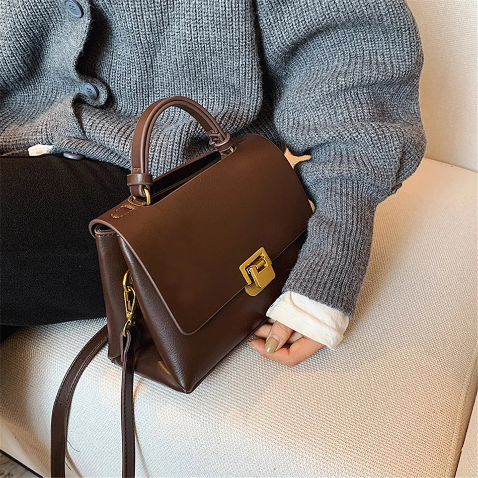 Vintage Pure Tote Bag PU Leather Women's Handbag