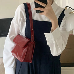 Vintage Red Square Shoulder Bag Patent Leather Ladies Messenger Clutch Purse