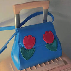 Vintage Red Tulip Women Shoulder Bags Ladies Pu Leather Underarm Bag