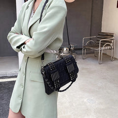 Vintage Rivet Crossbody Bag Women PU Leather Messenger Bag