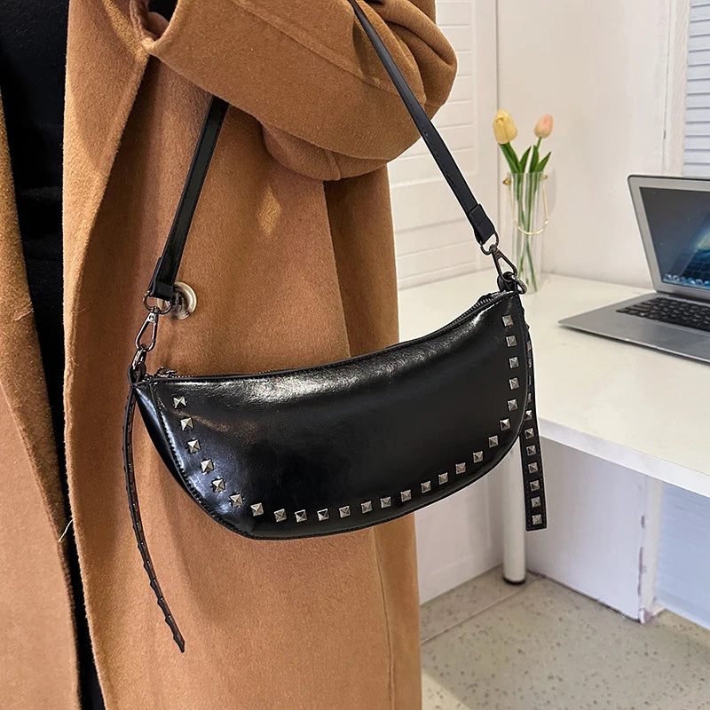 Vintage Rivet Shoulder Bag Large Capacity Messenger Motorcycle Bag
