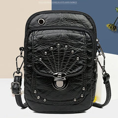 Vintage Rivet Shoulder Bag Soft PU Leather Mobile Phone Bag Small Crossbody Bag