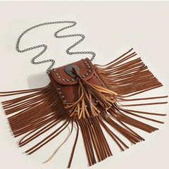Vintage Rivet Tassel Chain Bags Women Shoulder Crossbdy Bags PU Leather