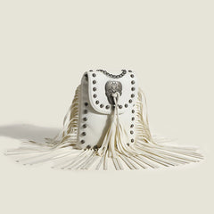 Vintage Rivet Tassel Chain Bags Women Shoulder Crossbdy Bags PU Leather