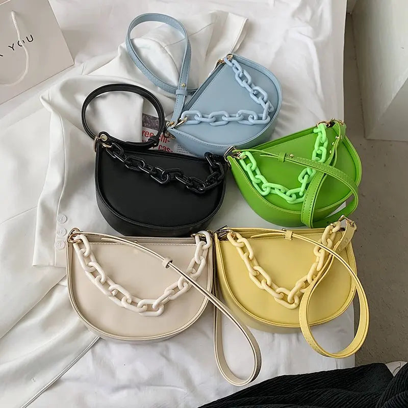 Vintage Saddle Bag Large Capacity Chain Underarm Bag Women's PU