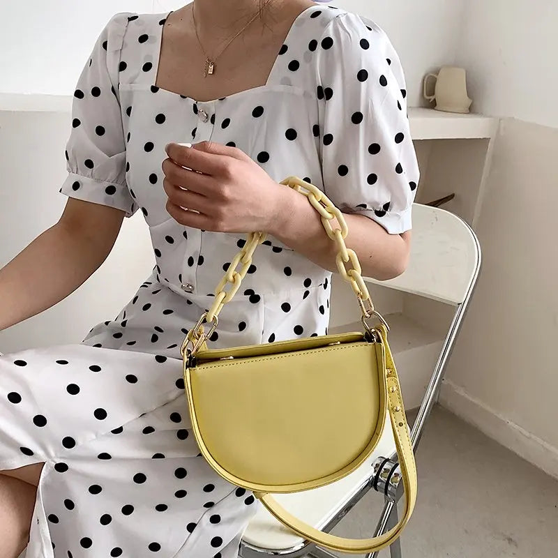 Vintage Saddle Bag Large Capacity Chain Underarm Bag Women's PU