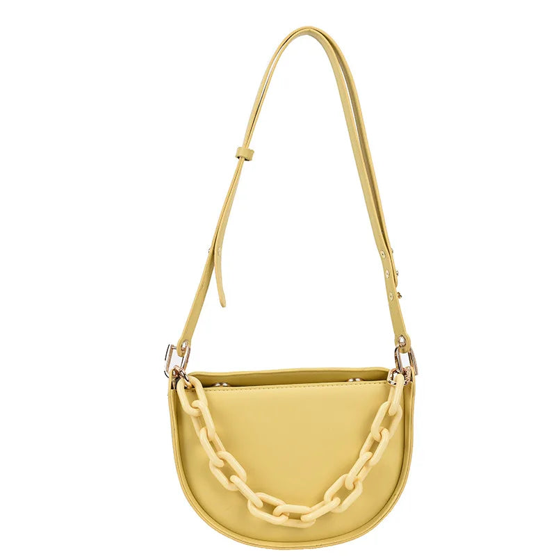 Vintage Saddle Bag Large Capacity Chain Underarm Bag Women's PU
