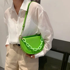 Vintage Saddle Bag Large Capacity Chain Underarm Bag Women's PU