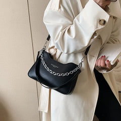 Vintage Saddle Crossbody Bag PU Leather Handbag Chain Solid Shoulder Side