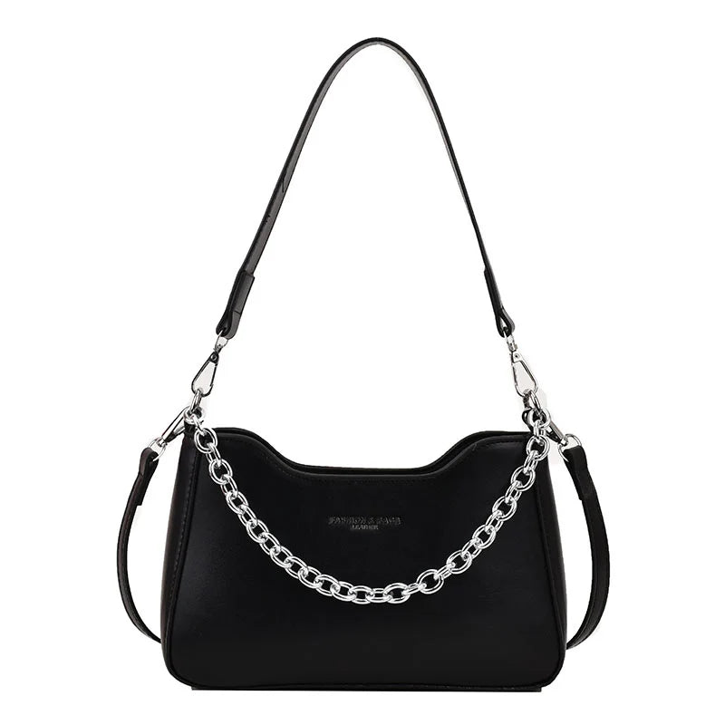 Vintage Saddle Crossbody Bag PU Leather Handbag Chain Solid Shoulder Side