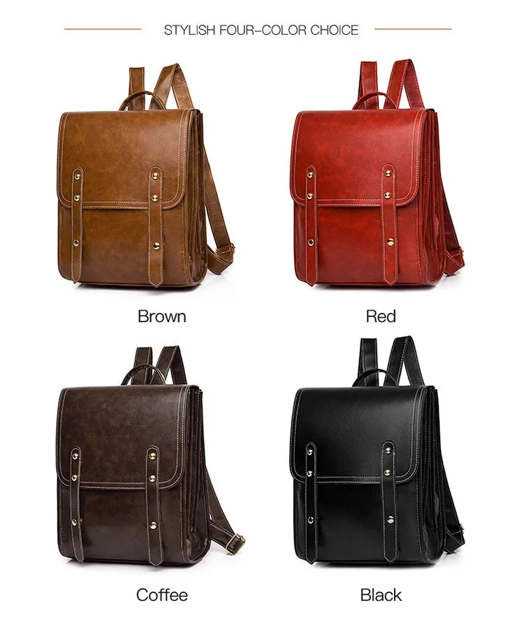 Vintage PU Leather Women Backpacks School Bagpack 13inch Laptop Bag