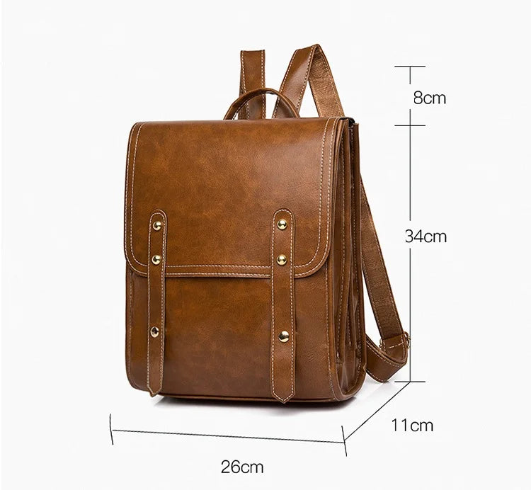 Vintage PU Leather Women Backpacks School Bagpack 13inch Laptop Bag